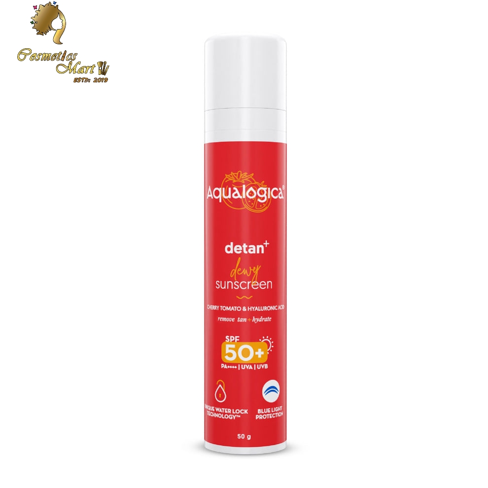 Aqualogica Detan+ Dewy Sunscreen with SPF 50+ & PA++++ for UVA/B & Blue Light Protection & No White Cast - 50g