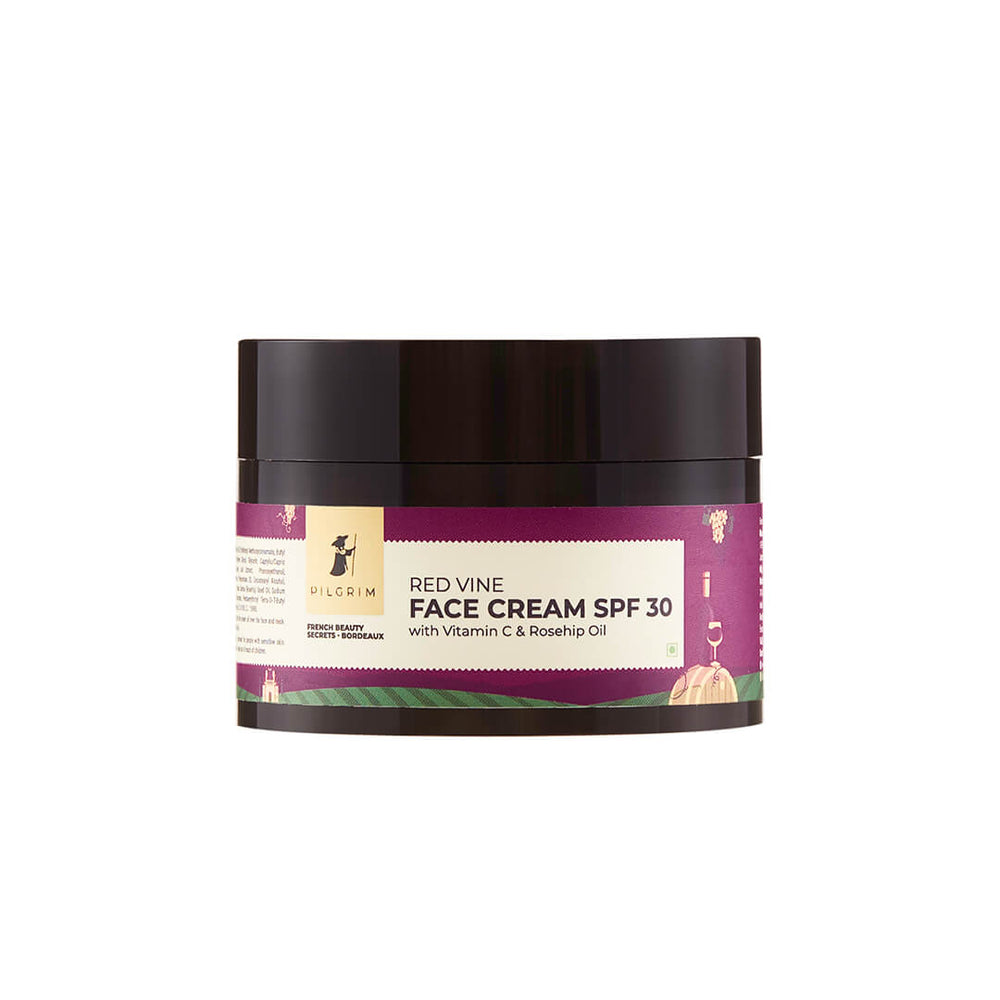 Pilgrim Red Vine Face Cream SPF 30 with Vitamin C & Rosehip Oil (PA+++) 3-in-1 Face Cream: Moisturizer, Sunscreen & Youthful Glow, 50gm